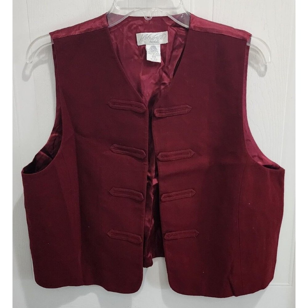 Vtg Lord & Taylor Women Open Front Vest Red 100% Wool Petite Sz 14 Cosplay Faire